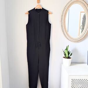 VINCE Sleeveless Jumpsuit Black Straight Leg Ankle Crop Tie Waist Revolve Sz 4